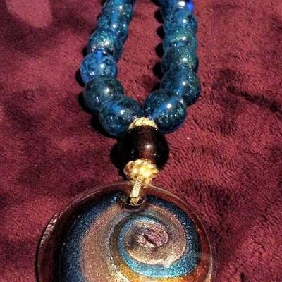 MLC088 Hand Blown Pendant on Beaded Necklace