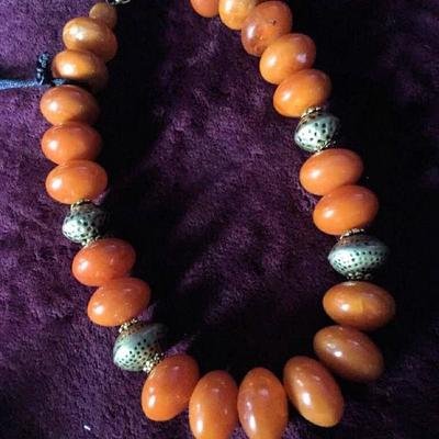 MLC123 Large Golden Orange Bead Necklace