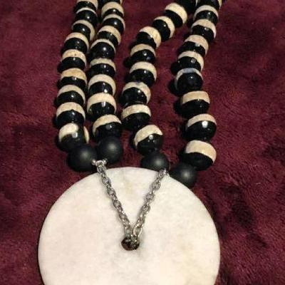 MLC195 Black White Jade & Obsidian Necklace 