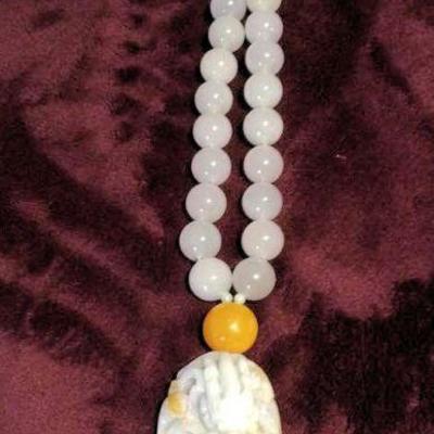 MLC162 Lavender White Jade Pendant & Jade Beaded Necklace