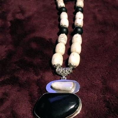 MLC191 White Buffalo Beads & Onyx Pendant