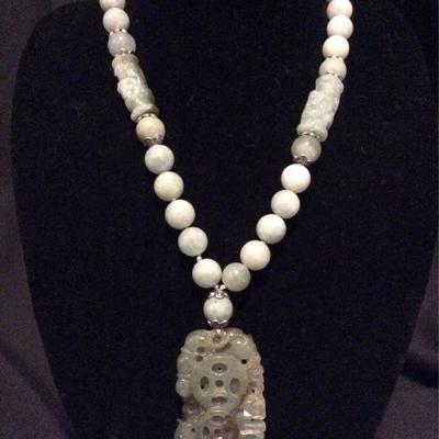 MLC111 Blue & Silver Colored Jade Pendant Necklace