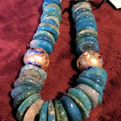 MLC067 Sea Blue Agate Discs Necklace 
