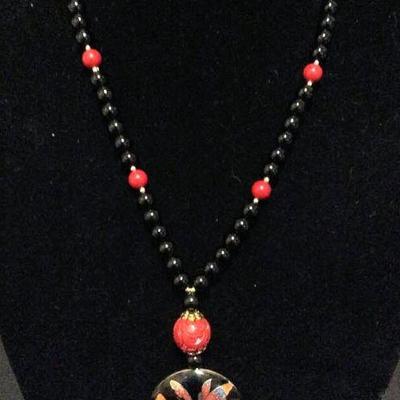 MLC100 Black Enamel Cloisonne Pendant Necklace