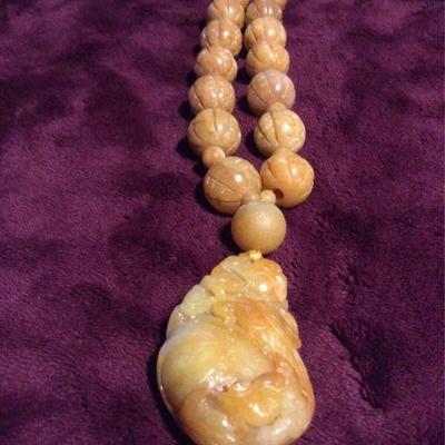 MLC163 Honey Yellow Jade Pendant & Beads Necklace