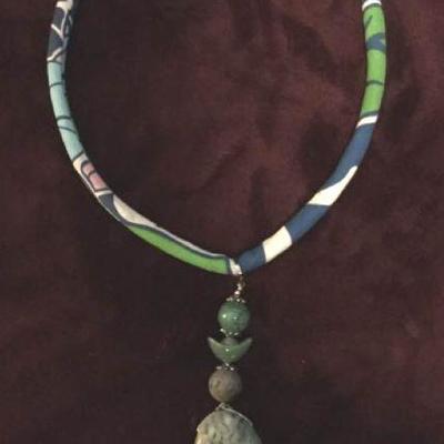 MLC063 Tri-Color Agate Pendant on Hawaiian Cord Necklace