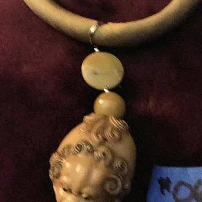 MLC061 ''Foo Dogs'' Netsuke Pendant on Silk Cord Necklace