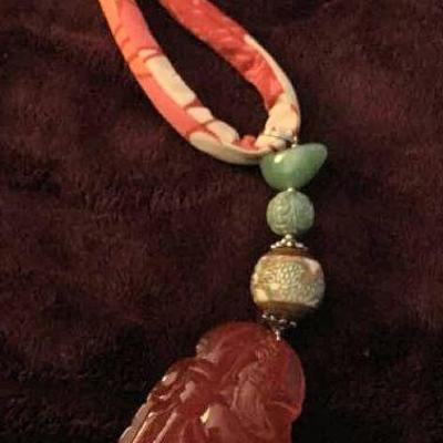 MLC060 Peking Glass Pendant on Hawaiian Cord Necklace