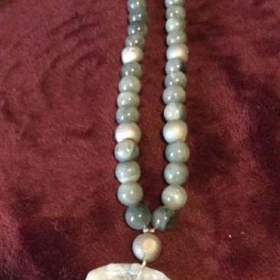 MLC124 Black Grey Jade Pendant & Jade Beads Necklace