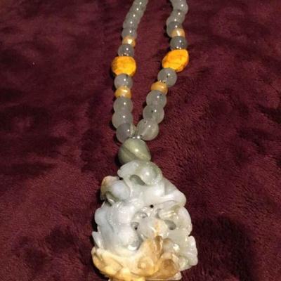 MLC184 Jade Ram Pendant on Beaded Necklace