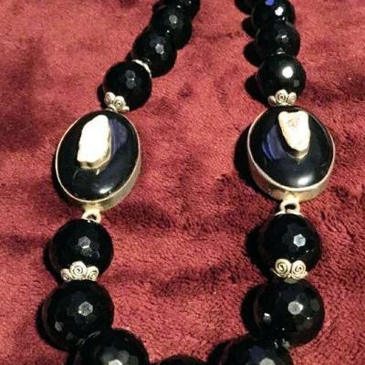 MLC199 Black Onyx Beads & Freshwater Pearls Necklace