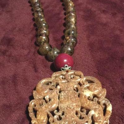 MLC188 Caramel Jade Pendant Necklace
