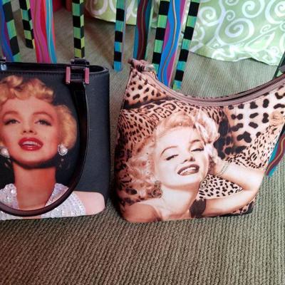(No. 149) Marilyn Monroe Purse on left, with pearl earrings and white sequined dress.  approx 10-12