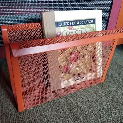 (#176) Orange wire mesh metal magazine rack ~ $10