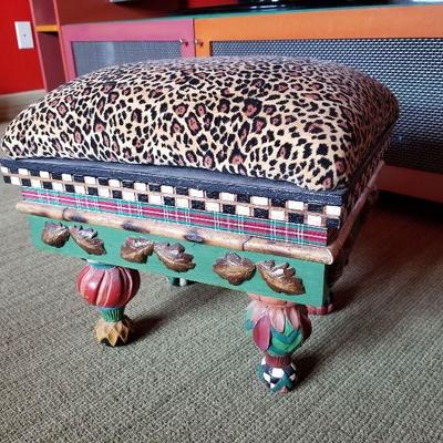 (No. 64) Unique and whimsical footstools cheetah print House of Hatten $300, opens for storage