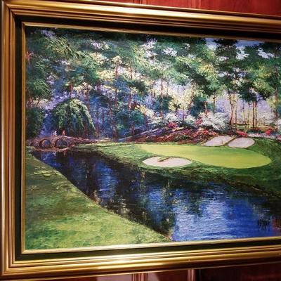 (No. 22) Rare Mark King Golf painting. Golden Bell Augusta 12th Measures 41