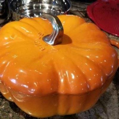 (# 276) Orange Cast Iron pumpkin soup terrine ~ beautiful! ~ brand new~ $50  
