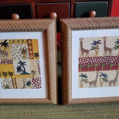 (No. 152) Set of 2 giraffe theme prints with nice frames.  15