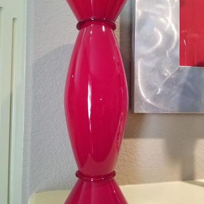 (No. 119) Red tall Murano glass vase ~ Italy 17.5