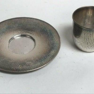 https://www.ebay.com/itm/124121387800 SM3032: CUP AND SAUCER SILVER OR SILVERPLATE? ENGRAVED JMB