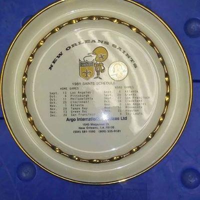 https://www.ebay.com/itm/114160206352 "Gb0010 VINTAGE CERAMIC PLATE WITH NEW ORLEANS SAINTS FOOTBALLSCHEDULE FOR 1981 $20.00