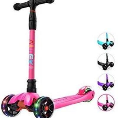 Allek Kick Scooter B02,Lean 'N Glide Scooter with Extra Wide PU Light Up Wheels and 4 Adjustable Heights for Children from 3-14...