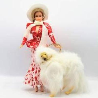 Vintage Mattel LIVE ACTION Mod Barbie Blonde with Blue Eyes and Rooted Eyelashes and Barbie's Afghan Dog Beauty