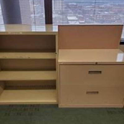 Steelcase Metal Putty Bookcase + Lateral File Combo