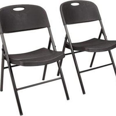 AmazonBasics Folding Plastic Chair, 350-Pound Capacity, Black, Set of 2