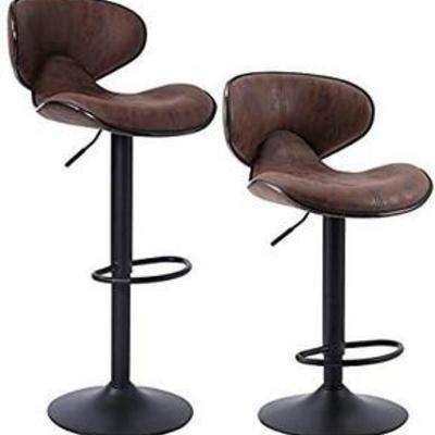 SUPERJARE Set of 2 Adjustable Bar Stools, Swivel Barstool Chairs with Back