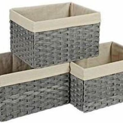 SONGMICS Set of 3 Rattan-Style Storage Bins, Indoor Collapsible Storage Baskets, Toy Organizers, 30L Decorative Bins with Liner and...