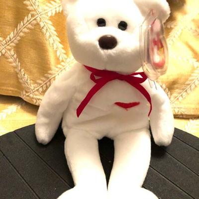 This little guy is highly sought-after.

White Valentino beanie baby.

Ty.com