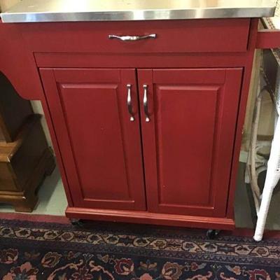 Red Painted Stainless Kitchen Cart