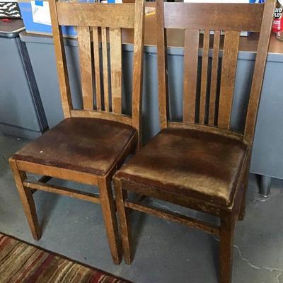 Vtg Slat Back Chairs w/Leather
