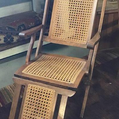 Atq Cane & Wood Deck Lounge Chair