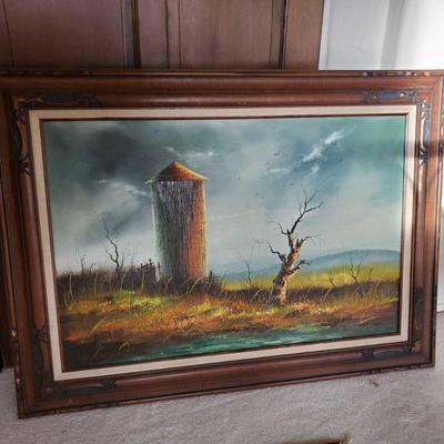 Vintage Oil Panting with Frame by Everett Woodson
Measures 44" long 35" tall
Missouri - Known for "Rural scenes with...
