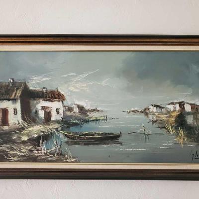 Framed Paitned Canvas-Signed
Signature Unknown, Measures approx 24"Ã—43"