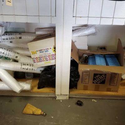 Box of Leis, Styrofoam Cups, Napkins and Glassware