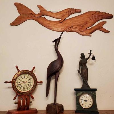 2 Decorative Clocks, Crane Statue, Wood Whale Wall Decor
2 Decorative Clocks, Crane Statue, Wood Whale Wall Decor