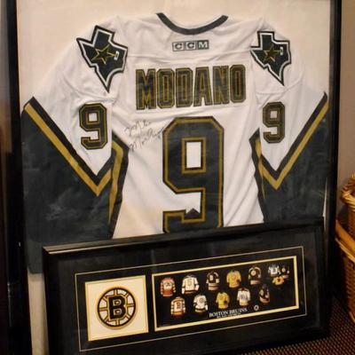 Signed framed Mike Modano jersey
