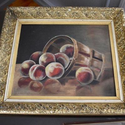 Unsigned painting of peaches on board