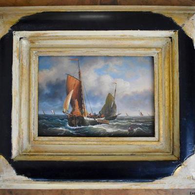 Miniature nautical scene painting on board