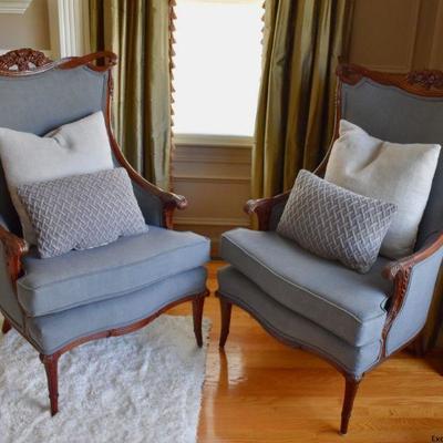 Pair of antique chairs (Recently reupholstered)