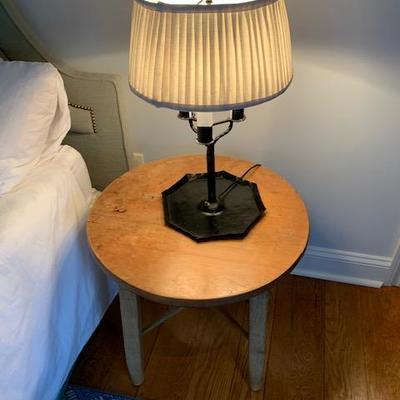 Round Side Table $110 and Pair of Black Wrought Base Lamps $225 for Pair