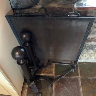 Cast Iron Fireplace Andirons and Screen $250