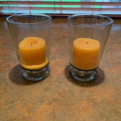 Pair of Glass Candle Holders $32