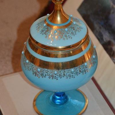 SOLD SOLD SOLD #71 Blue Glass Goblet with Lid 14''H $7