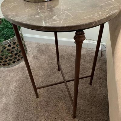 $95-Marble Topped End Table-18â€ diameter, 26â€ tall 