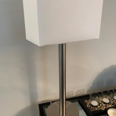 Silver Lamp with Rectangular Shade- $35