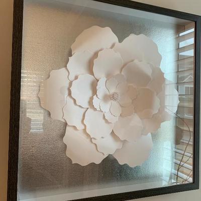 $65-White Flower Art in Framed Shadowbox-25 Â½â€ square 